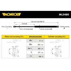 ML5480 MONROE Газовая пружина, капот