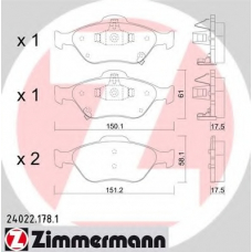 24022.178.1 ZIMMERMANN Комплект тормозных колодок, дисковый тормоз