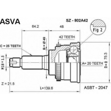 SZ-802A42 ASVA Шарнирный комплект, приводной вал