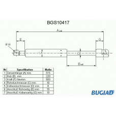 BGS10417 BUGIAD Газовая пружина, крышка багажник