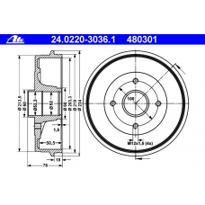 24.0220-3036.1 ATE Тормозной барабан