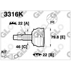 3316K GLO Шарнирный комплект, приводной вал