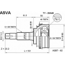 TY-25A48 ASVA Шарнирный комплект, приводной вал