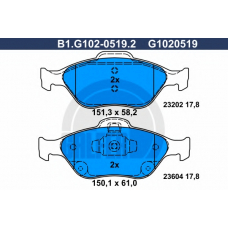 B1.G102-0519.2 GALFER Комплект тормозных колодок, дисковый тормоз