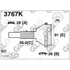 3767K GLO Шарнирный комплект, приводной вал