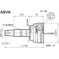 TY-36 ASVA Шарнирный комплект, приводной вал