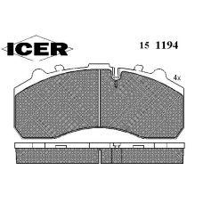 151194 ICER Комплект тормозных колодок, дисковый тормоз