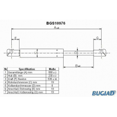 BGS10976 BUGIAD Газовая пружина, крышка багажник