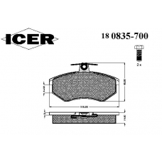 180835-700 ICER Комплект тормозных колодок, дисковый тормоз