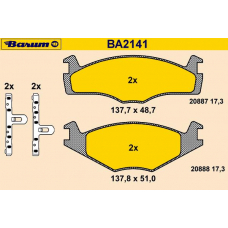 BA2141 BARUM Комплект тормозных колодок, дисковый тормоз