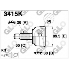 3415K GLO Шарнирный комплект, приводной вал