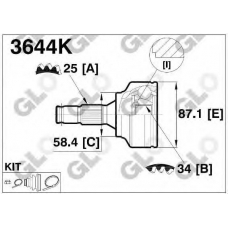 3644K GLO Шарнирный комплект, приводной вал