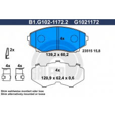 B1.G102-1172.2 GALFER Комплект тормозных колодок, дисковый тормоз