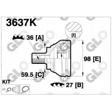 3637K GLO Шарнирный комплект, приводной вал