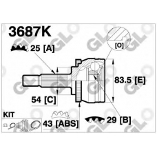 3687K GLO Шарнирный комплект, приводной вал