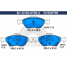 B1.G102-0798.2 GALFER Комплект тормозных колодок, дисковый тормоз