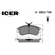 180803-700 ICER Комплект тормозных колодок, дисковый тормоз