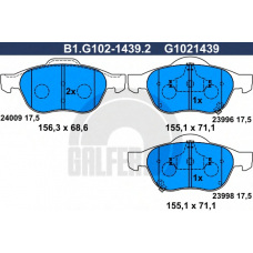 B1.G102-1439.2 GALFER Комплект тормозных колодок, дисковый тормоз