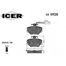 180928 ICER Комплект тормозных колодок, дисковый тормоз