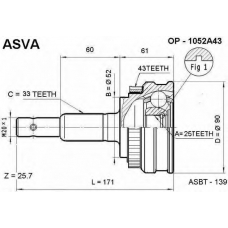 OP-1052A43 ASVA Шарнирный комплект, приводной вал