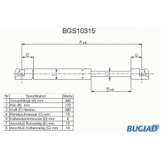 BGS10315 BUGIAD Газовая пружина, крышка багажник