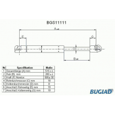 BGS11111 BUGIAD Газовая пружина, крышка багажник