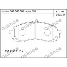 KD3709 ASIMCO Комплект тормозных колодок, дисковый тормоз