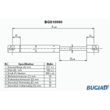 BGS10980 BUGIAD Газовая пружина, крышка багажник