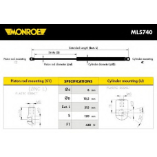 ML5740 MONROE Газовая пружина, капот