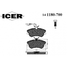 141180-700 ICER Комплект тормозных колодок, дисковый тормоз