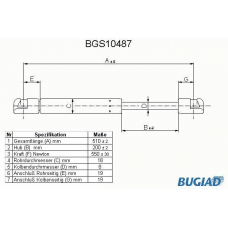 BGS10487 BUGIAD Газовая пружина, крышка багажник