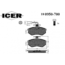 180950-700 ICER Комплект тормозных колодок, дисковый тормоз