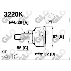3220K GLO Шарнирный комплект, приводной вал