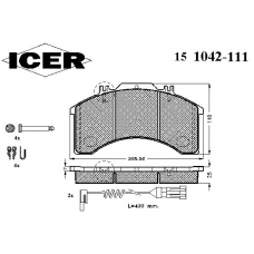 151042-111 ICER Комплект тормозных колодок, дисковый тормоз
