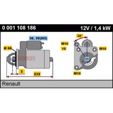 0 001 108 186 BOSCH Стартер