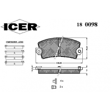 180098 ICER Комплект тормозных колодок, дисковый тормоз
