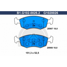 B1.G102-0026.2 GALFER Комплект тормозных колодок, дисковый тормоз