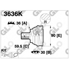 3636K GLO Шарнирный комплект, приводной вал