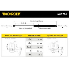 ML5726 MONROE Газовая пружина, капот